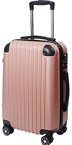 Nilpferd Handgepäck Koffer Reisekoffer mit Rollen Trolley Handgepäck Trolley Rollkoffer Sicherheit Zahlenschloß Handgepäck 4 Rollen (Roségold, L)