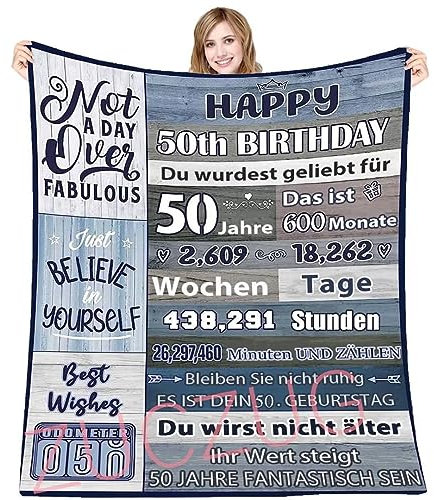 ZUCZUG Kuscheldecke 150x200cm Partyzubehör Dekorationen zum 50. Geburtstag für Frauen männer, Happy 50th Birthday Geschenke, Geschenke Decke zum 50. Geburtstag, Frauen, Mutter, Oma