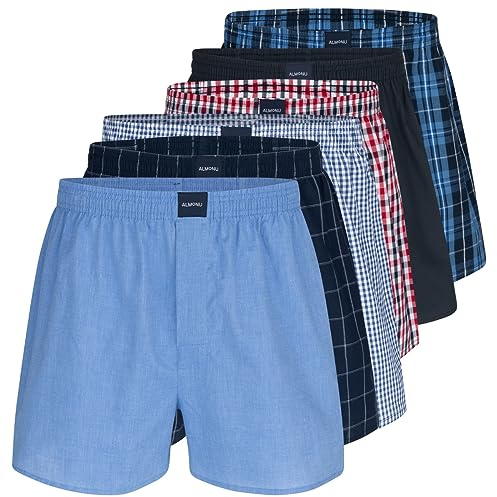 Almonu 3er oder 6er Pack Web Boxershorts Herren aus Baumwolle, Lockere Boxershorts, Boxershorts Herren Baumwolle locker, Geknöpfter Eingriff, Pants Herren, Unterhose Männer Boxershort