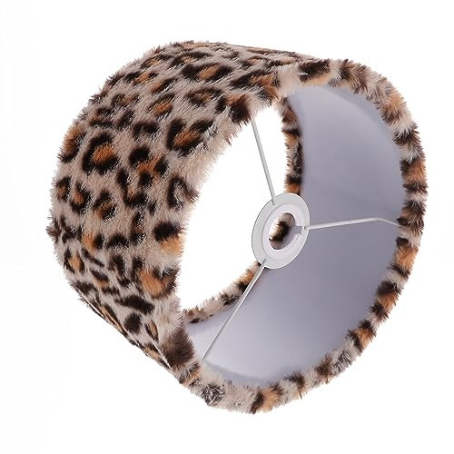 Housoutil Lampenschirm E27 E14 Plüsch mit Tiermuster Kleiner Lampenschirm aus Stoff und Eisen Trommelform Lampenabdeckung für Schreibtischlampe Wohnzimmer Hotel 25cm Leopardenmuster