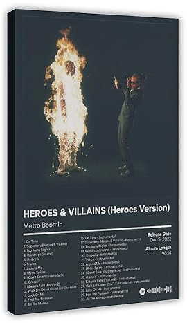 Metro Boomin Poster Heroes & Villains Album Cover Poster 1 Leinwand Poster Schlafzimmer Dekor Sport Landschaft Büro Zimmer Dekor Geschenk 30 x 45 cm