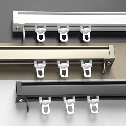 LIGUOYI Gardinen Für Schienen Aluminium 1m 2m 3m 4m 5m 6m Gardinenstangen Mit Track Roller Und Haken, Schienen Für Vorhang Geräuschlos Und Leichtgängig, Deckenmontage/Wandmontage