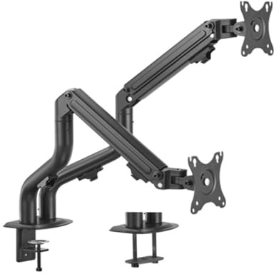 Gembird Verstellbarer Tischhalter für Doppelmonitore, 17–32 Zoll, 8 kg pro Monitor, Verstellbare Gasdruckfedern, 180° Drehung, Neigung +90° bis -45°, 90° Schwenkbar, VESA-kompatibel, Schwarz