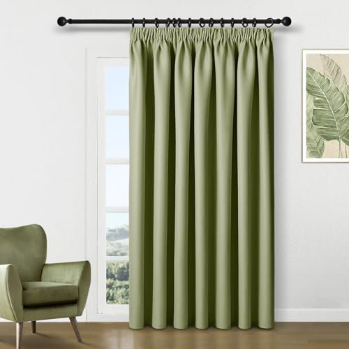 Topfinel Black Out Curtains Pencil Pleat 90x90 Sage Green Kids Bedroom Curtains Thermal Insulated Long W228 x L228 CM, 1 Panel