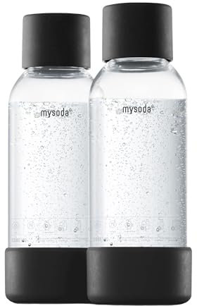 Mysoda: Wiederverwendbare Plastik BPA-frei Wasserflasche für Wassersprudler mit Quick-Lock, Holzkomposit Details, 2 x 0,5L – Schwarz