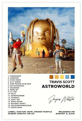 BSapp Travis Scott 'Astroworld' Album Cover Poster 3 Leinwand Poster Wandkunst Dekor Druck Bild Gemälde für Wohnzimmer Schlafzimmer Dekoration 40 x 60 cm