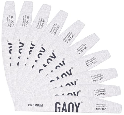 GAOY 10 limas de uñas, profesional en forma de media luna, grano 100/180, doble cara, lavable, herramientas de manicura para uñas acrílicas y de gel
