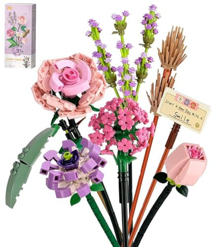 Wealrotn Artificial Flowers Brick Construction Set Roses Flower Bouquet for Home Decorations, DIY Gift for Adults Kids, Birthday, Mother's Day