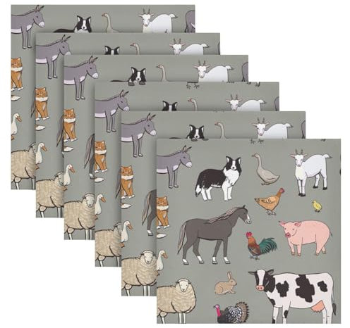 Servietten mit Bauernhoftier-Muster, wiederverwendbar, Küchentuch, wiederverwendbar, Stoff, Knapkins, Bistro, Hochzeit, Party, Stoffservietten, 6 Stück, 50,8 x 50,8 x 4