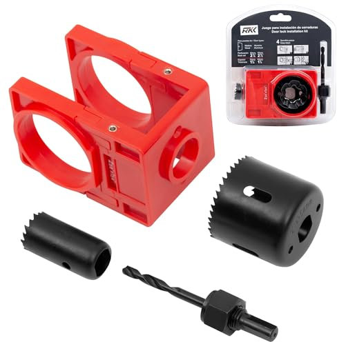 RKK Door Lock Installation Kit, Carbon-Steel Door Lock Hole Saw Door Knob Installation Kit for Deadbolts and Locksets for Wooden Doors with Guide Template