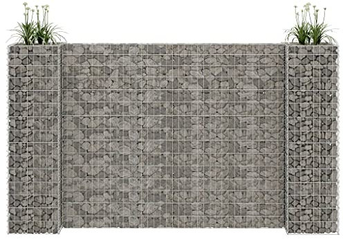 Chaduof Panier à plantes gabion en forme de H, parterre surélevé en métal, clôture en gabion, bac à fleurs, bac à pierres, jardinière surélevée, fil d'acier 260 x 40 x 150 cm