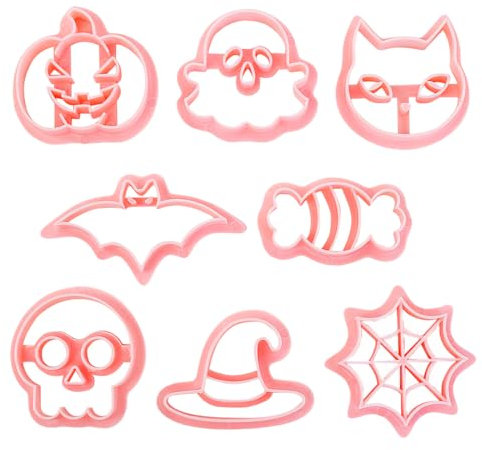 Moldes de Galletas Halloween, 8 PCS Cortapastas para Galletas de Plástico 3D, Fantasma Murciélago Calabaza Cookie Cutter para Decoración Fiesta