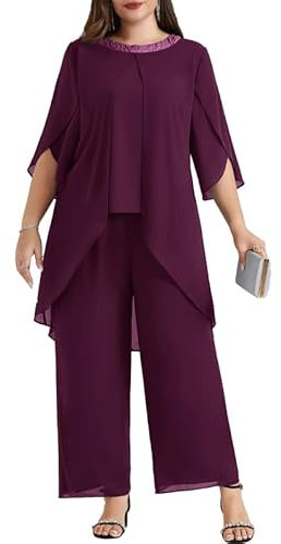 Hanna Nikole Business Outfit Damen GroßE GrößEn Abendanzug Chiffon Hosenanzug Eleganter Zweiteiler Festliches Outfit Hochzeitsgast Festmode Cocktail Pailletten Tops Und Hoch Taillierter Party Outfit