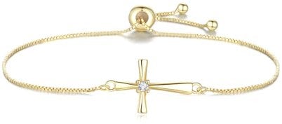 GAVU Damenarmband 925 Sterlingsilber mit Gold Zirkonia-Kreuzanhänger Armbänder für Frauen