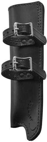 JAY-PEE Black Leather Horse Flag Carrier with Nickel Hardware. Double Strap for Secure Stirrups Attachment