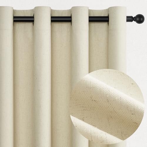 Topfinel 100% Verdunklungs Vorhänge Leinen Gardinen Blickdicht 2er Set Gardinen mit Ösen vorhänge Wohnzimmer Schlafzimmer Beige 140x225 cm