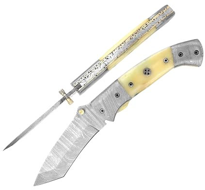 Laguiole Damast-Taschenmesser, handgefertigt, 56-60 HRC, Damastmuster, Jagd, Angeln, Camping