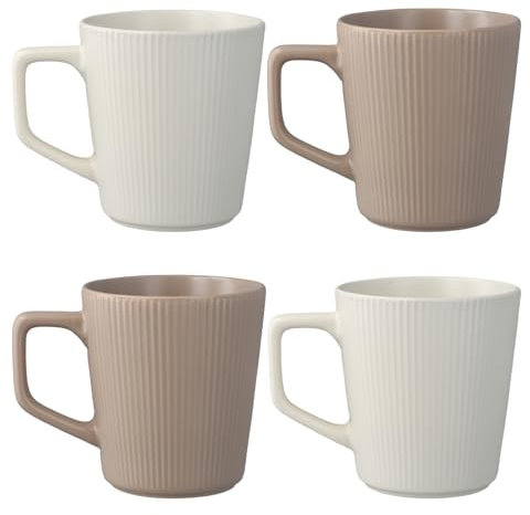 volumoon Kaffeetassen Set, 4 Stück Große Keramik Kaffeebecher mit Henkel, 500 ml Retro Teetassen Set für Büro, Große Kapazität Becherb Set mit Griff für Cappuccino, Latte, Kakao (Weiß, Khaki)