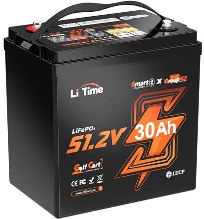 LiTime Batería Litio 48V 30Ah para Carro de Golf Tamaño GC2 con 100A BMS, Bluetooth y Baja Temperatura, Soporta 3kW Motor, Batería LiFePO4 48V(51.2V) 30Ah para Carros Golf, Motor Fueraborda Eléctrico