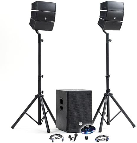 Pack Sono DJ 1000W complet BM Bmsonic BMS-12-ARRAY-BT Enceintes satellites SUB 31cm USB/Bluetooth, Supports Câbles, Jeu de lumière