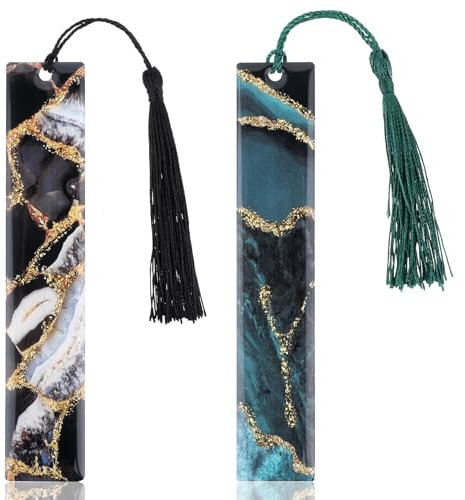 Lesezeichen aus Epoxid-Goldfolie, 2 Stück Marmorstruktur Lesezeichen Harz Lesezeichen Bookmark for Reading Lesezeichen mit Quaste Personalisiert Lesezeichen Geschenke für Buchliebhaber Bookmarks