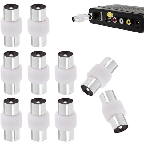 10PCS Tv Aerial Connector Tv Aerial Adapter White Silver Aerial Connector for Seamless Signal Transmission Coaxial Kit Coaxial Cable Connectors Coax Aerial Adapters Mental Plastic Tv Cable Joiners