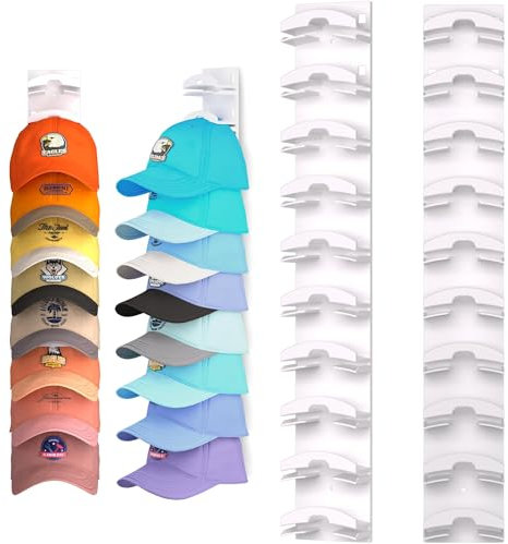 Gocvo 2 Stück selbstklebender Cap Halter für bis zu 20 Hüte, Hat Rack Kein Bohren, Baseball cap aufbewahrung, cap halterung wand, kappenhalter für Zimmer Tür Kleiderschrank (White)