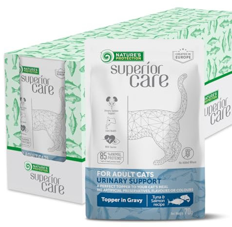 NATURE'S PROTECTION Katzen-Nassfutter Superior Care getreidefrei, mit Taurin & viel Protein für gesunde Verdauung & Harnwege, Großpackung Nassfutter Katzen-Futter, Thunfisch & Lachs (24x70g)