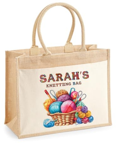 Varsany Personalisierte Strick-Aufbewahrungstasche, individueller Name, Häkeltasche, Geschenk für Strickliebhaber, Basteltasche für Oma oder Oma, Muttertagsgeschenk, natur, Einheitsgröße