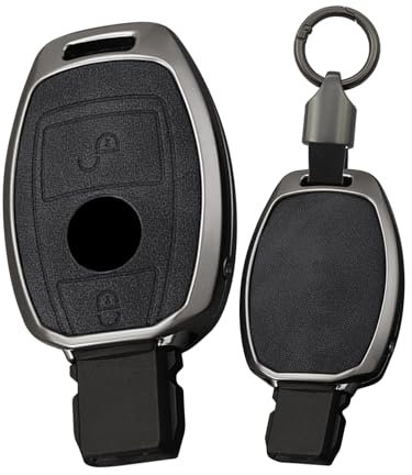 TECART 2-Tasten-Zinklegierung, passend für Mercedes Benz Schlüsselanhänger, Leder, Schlüsselhülle, Schutz, passend für A B C E G R S M CLA CLS GL GT GLK GLA GLC Smart Schlüsselanhänger, Schwarz
