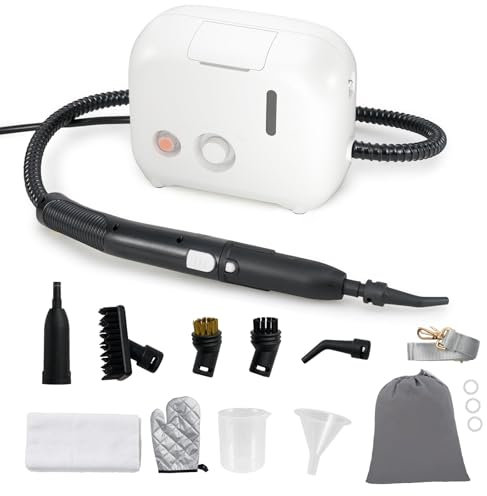 RELAX4LIFE Nettoyeur Vapeur Portable 1500W, Nettoyant Vapeur Électrique avec 1 L Réservoird’eau 3Bars 12 Accessoires Complets pour Cuisine Salon Voiture Canapé (Blanc)