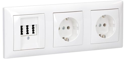 Busch-Jaeger balance SI Telefon- & Steckdosen-Set 3-fach Alpinweiß | Rutenbeck TAE 3x6 NFN Telefondose mit Zentralscheibe, 2× 20 EUC-914 SCHUKO Steckdose und 2513/914 Rahmen 3-fach