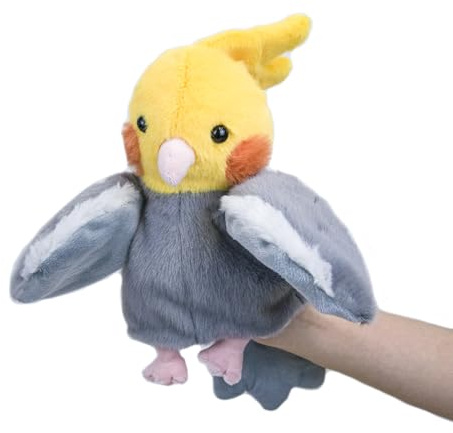 RLOMUTE Papagei-Handpuppe aus Plüsch Nymphensittich süßes kuscheliges Tierspielzeug für Rollenspiele Geschichtenerzählen für Kinder Jungen und Mädchen Eltern-Kind-Interaktion Spiele grau