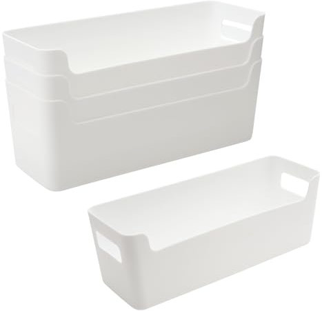 DAWRIS 4 Stück Badezimmer Organizer Aufbewahrungsbox Weiß Aufbewahrungskorb Kunststoff Schubladen Organizer Box für Küchen Schreibwaren Kleiderschrank Schminktisch Datenkabel