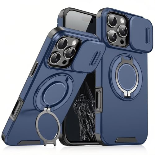 Mixroom - Custodia Cover per iPhone 11 Pro Protezione Antiurto Militare con Supporto cellulare a stand Cavalletto ad Anello Magnetico Copertura Fotocamera Slide Scorrevole C07 Blu