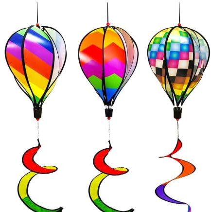 4 Stück Heißluftballon Wind Spinner: 110cm Windspiel Ballon Hängend HeißLuftballon Deko, Windspiel Ballon Windfahne, Regenbogen Windsack Drehende Pailletten, für Balkon, Garten, Hof, Terrasse