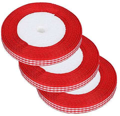 3 Rolls Ribbons, 25 Yards Red Plaid Craft Ribbon for Crafts Wedding Party Decoration 1cm