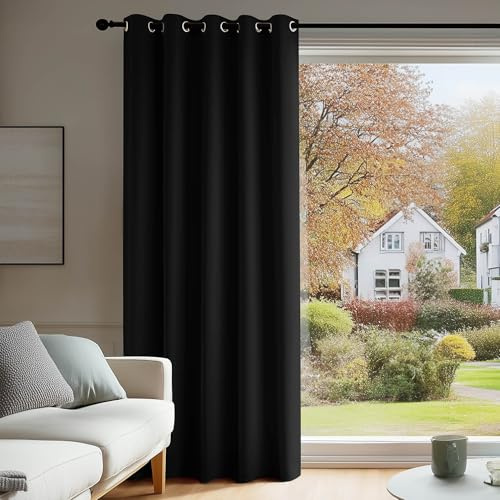 Deconovo Door Curtain Thermal Insulated Eyelet Energy Efficient Blackout Curtain for Bedroom Living Room 66 x 84 Inch Drop Black 1 Panel