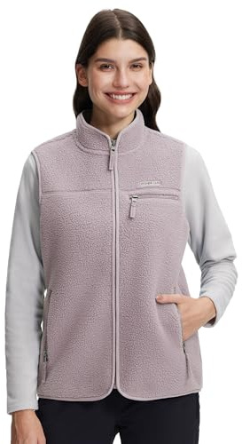 Pioneer Camp Gilet in pile da donna, senza maniche, super caldo, con colletto alto e cerniera, per autunno, escursionismo, sci, in pile, viola chiaro, L