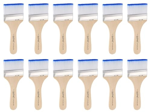 sourcing map 12pcs Small Paint Brushes 2.6 Flat Paint and Chip Nylon Brushes with Wooden Handle for DIY Art Painting Furniture Cabinet Fences Deck Wall Door Trim, Blue