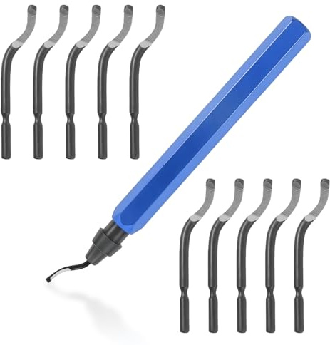 Entgrater Set mit 10 BS1010 Klingen, Blaues Handentgratwerkzeug für Rohre, Reibahle für Metall, Kupfer, PVC, Kunststoff und 3D Druck Zubehör