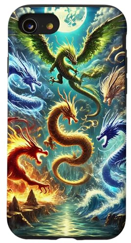 Six Majestic Dragons Fantasy Moon And Dragon Case for iPhone SE (2020) / 7/8