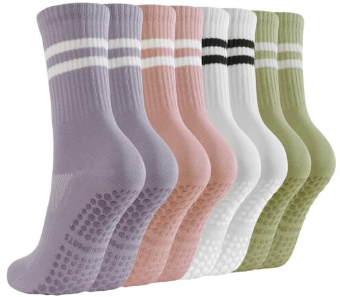 BUDERMMY Pilates Socken Damen 4 Paare Baumwolle Yoga Socken Stoppersocken Rutschfeste mit Noppen Antirutsch Atmungsaktiv Socken