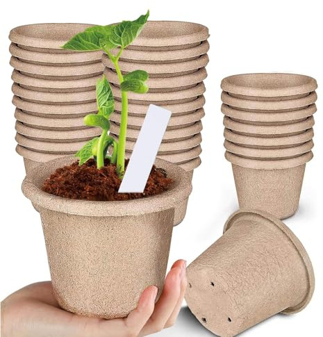 Richaa 30 Stück Anzuchttöpfe, 11CM Papier Zellulose Pflanztöpfe, Anzuchttopf für Pflanzen mit 20 Stück Pflanzenstecker, Setzlinge Anzucht Töpfe