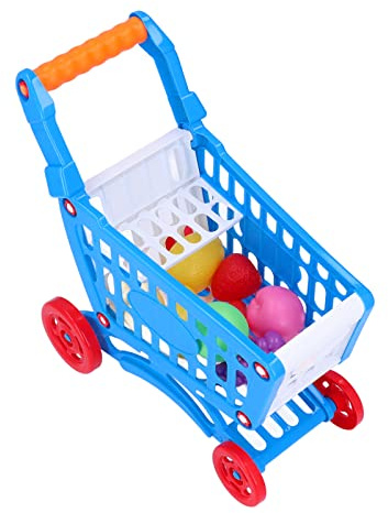Syrisora Carrello della Spesa per Bambini Set Carrello della Spesa Educativo per Bambini Gioca a Giocattoli Alimentari per lo Sviluppo Dell'apprendimento (Blu)
