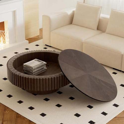31.5 Round Drum Coffee Table with Storage (D 31.5in)