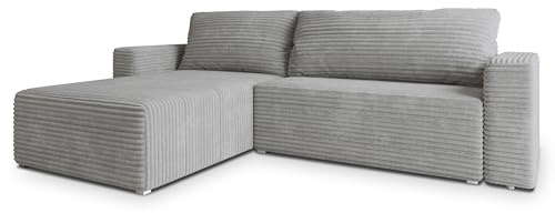 Masseno Ecksofa CALTI T mit Schlaffunktion L-Form, Modern Sofa mit Bettkasten, Wohnzimmersofa, Couch, Soffa, Bettsofa, Couchgarnitur - Hellgrau, TILIA 86