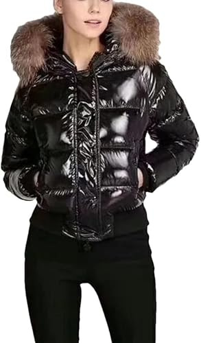 Parka Corto Caldo con Cappuccio Staccabile da Donna, Black, L