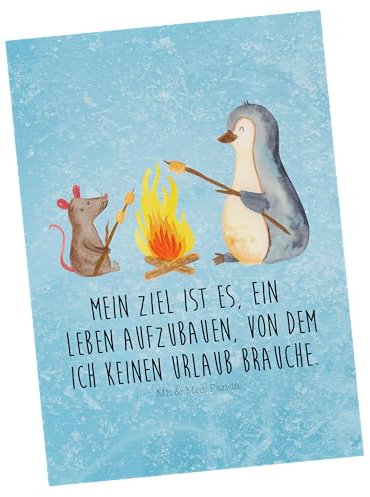 Mr. & Mrs. Panda Postkarte Pinguin Lagerfeuer - Geschenk, Ansichtskarten, Büro, Einladung Geburtstag, Marshmallows, Dankeskarte, Maus, Lebensspruch,