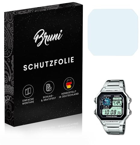 Bruni Schutzfolie kompatibel mit Casio AE-1200WHD-1AVEF Folie, glasklare Displayschutzfolie (2X)